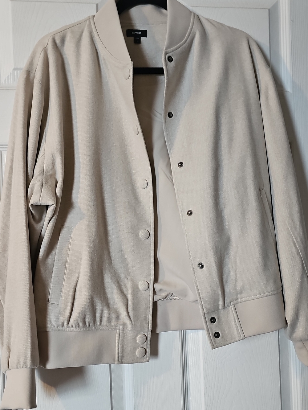 Express Cream Bomber Jacket with Snap Front